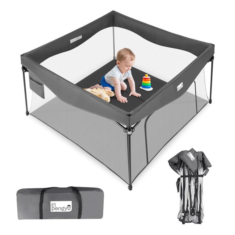 Photo 1 of Foldable Baby Playpen for Babies and Toddlers, One-Step Folding Baby Playyard, Anti-Fall Thickened Bottom Collapsible Play Fence with Portable Bag, Suitable for Home Travel Picnic (50 * 50 inch) 