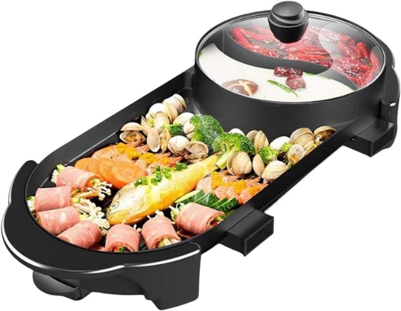 Photo 1 of SEAAN Hot Pot with Grill, Hotpot Pot Electric Grill Indoor Shabu Shabu Pot Korean bbq Grill Smokeless, Separate Dual Temperature Contral, Capacity for 2-12 People, 110V Integrated