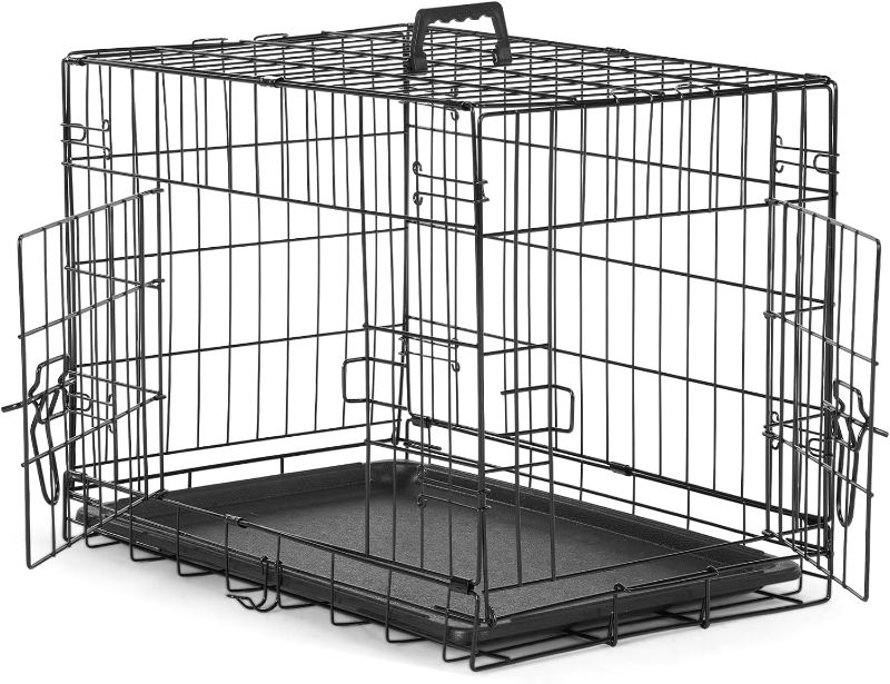 Photo 1 of Sweetcrispy Dog Crate, 24 Inch Double Door Dog Cage with Divider Panel and Plastic Leak-Proof Pan Tray, Folding Metal Wire Pet Kennel for Indoor, Outdoor, Travel
