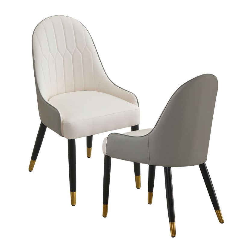 Photo 1 of Dining Chair w/ PU Leather White Grey Color Solid Wood Metal Legs (Set of 2) FedEx/UPS
