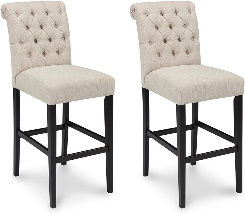 Photo 1 of Signature Design by Ashley Tripton Casual 30" Pub Height Tufted Upholstered Barstool, 2 Count, Beige

