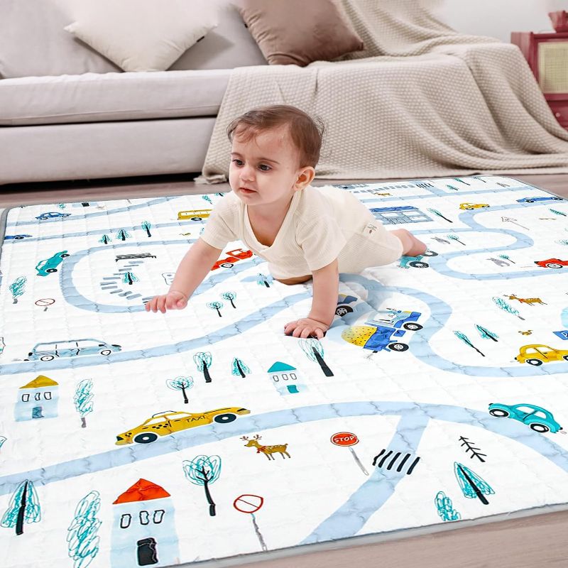 Photo 1 of MHOMER Baby Play Mat - Thick and Soft Tummy Time Mat Playpen mat for Floor Non-Slip Premium Quality for Babies and Toddlers Comfort and Safety Portable and Machine Washable(Car)

