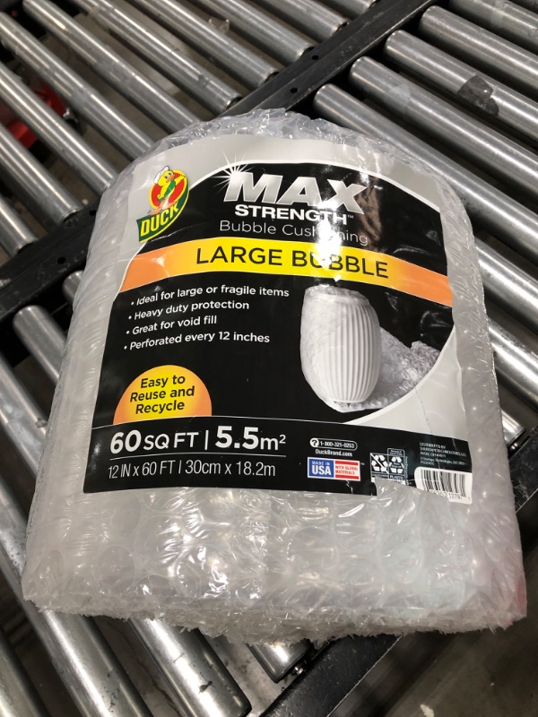 Photo 2 of Duck Max Strength Bubble Cushioning Wrap for Moving & Shipping, 60 FT Large Bubble Packing Wrap, Heavy Duty Protection for Mailing & Packaging Boxes, Clear Bubble Roll Supplies Perforated Every 12 IN
