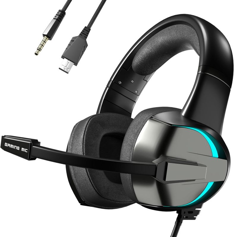 Photo 1 of Gaming Headset 50mm Drivers 7.1 Stereo Surround Sound Noise Canceling Mic 3.5mm Audio Jack & Seven-Color LED Light for PS4 PC Xbox One PS5 Controller Laptop Mac Nintendo NES Games