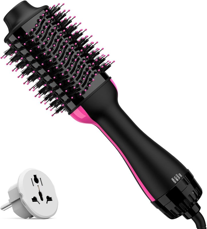 Photo 1 of Dual Voltage Hair Dryer Brush with European Plug, Blow Dryer Brush for European Travel, 110V-120V/220V-240V Hot Air Brush and Styler Volumizer with Negative Ion Anti-frizz
