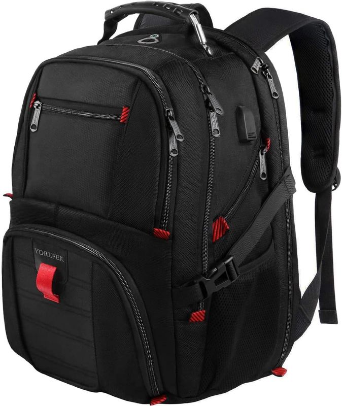 Photo 1 of YOREPEK 18.4 Laptop Large Backpacks Fit Most 18 Inch Laptop with USB Charger Port,TSA Friendly Flight Approved Weekend Carry on Backpack with Luggage Strap for Men and Women, Black
