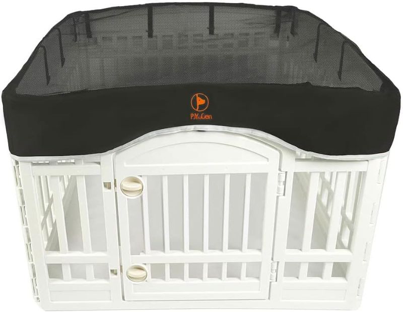 Photo 1 of PJYuCien Dog Playpen Mesh Top Cover, Fits 36 Inch 4 Panels Regular Square Plastic Exercise Pet Pen, Velcro Connections, Black (Note: Cover Only, Playpen Not Included !!!)

