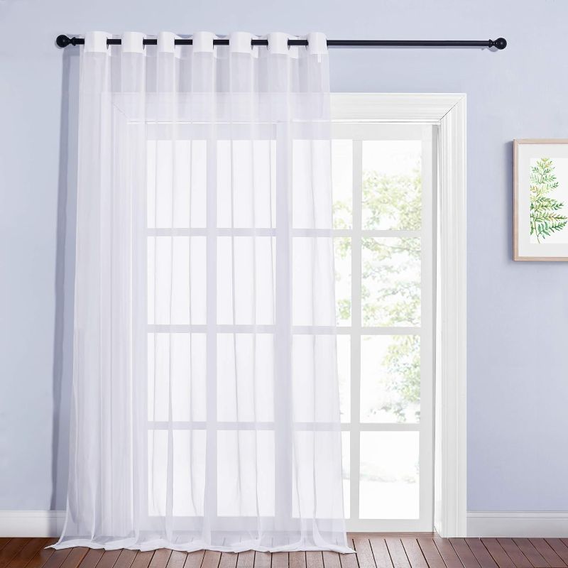 Photo 1 of NICETOWN Sheer Curtain for Patio Door - Extra Wide Voile Curtain Drape Elegant Window Treatment for Sliding Glass Door (White, 1 Piece, W100 x L96 Inches)
