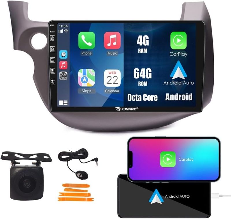 Photo 1 of Kunfine Car CarPlay Android Auto Navigation Stereo GPS Radio Reverse Camera Display 10" IPS Touchscreen Headunit Tablet Pad Media Player for Honda Fit 2007-2014 LHD, if Applicable Octa Core 4G+64G
