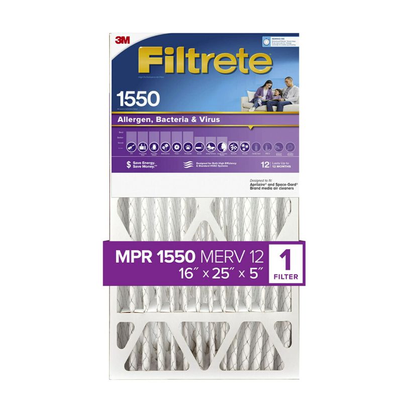 Photo 1 of Filtrete 16x25x5 Air Filter MPR 1550 DP MERV 12, Healthy Living Ultra Allergen Deep Pleat, 1-Pack, Fits Lennox & Honeywell Devices (exact dimensions 15.62 x 24.12 x 4.87) 1-Pack 16x25x5