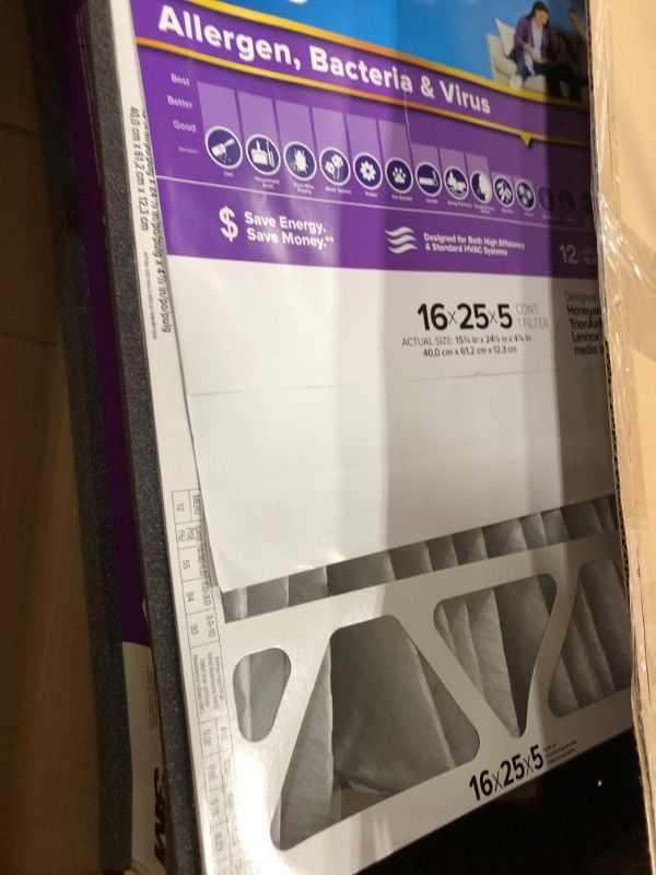 Photo 2 of Filtrete 16x25x5 Air Filter MPR 1550 DP MERV 12, Healthy Living Ultra Allergen Deep Pleat, 1-Pack, Fits Lennox & Honeywell Devices (exact dimensions 15.62 x 24.12 x 4.87) 1-Pack 16x25x5