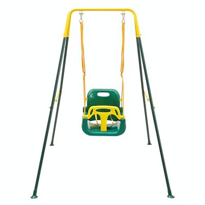 Photo 1 of FUNLIO 3-in-1 Toddler Swing Set with 4 Sandbags, Indoor/Outdoor Baby Swing with Foldable Metal Stand, Kids Swing Set for Backyard, Clear Instructions, Easy to Assemble & Store,Green

