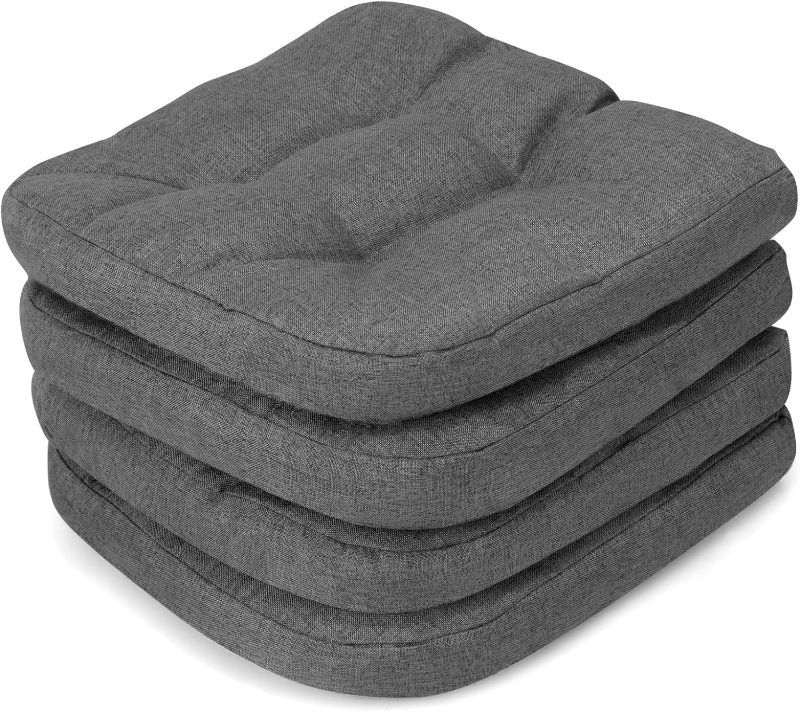Photo 1 of Giantex 4-Pack Tufted Chair Cushions - Skid-Proof Overstuffed Comfortable Cushion with Breathable Linen Cover, Non-Slip Seat Pad for Dining Room, Kitchen, Office, Outdoor Use, 17" x 17.5" (Gray)
