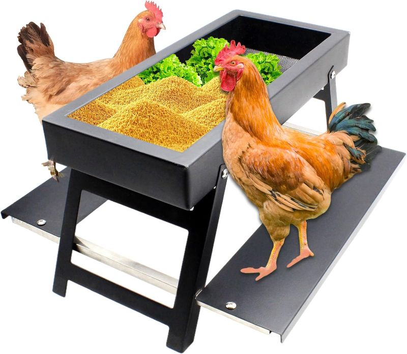 Photo 1 of GIFANK Stainless Steel Chicken Feeder Picnic Table No Waste Picnic Table Feeder No Mess Stable and Waterproof Duck Feeder Poultry Feeder for Chicks, Duck, Goose, Turkey

