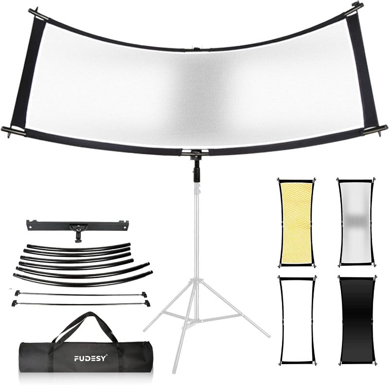 Photo 1 of FUDESY Clamshell Light Reflector/Diffuser,67"x24" Curved Photography Lighting Reflector for Photo Video Studio Shooting with Black/Silver/White/Gold Reflectors,Carry Bag
