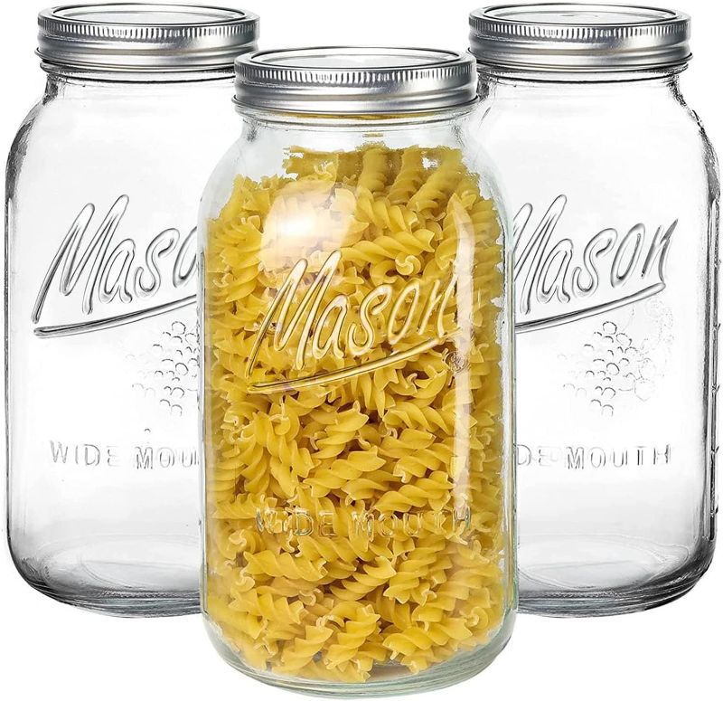 Photo 1 of 64 Ounce Wide Mouth Mason Jars, 3 Pack Half Gallon Mason Jars with Airtight Lid and Band, Large Clear Glass Mason Jars for Canning, Fermenting, Pickling and Storing
