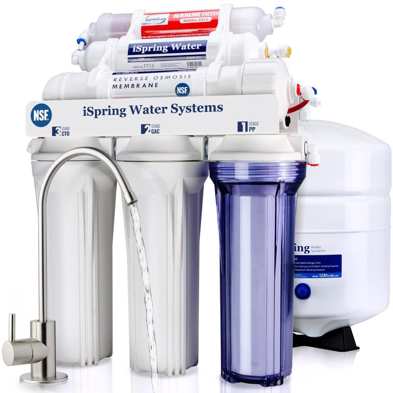 Photo 1 of iSpring RCC7AK 6-Stage Reverse Osmosis Drinking Water Filter System with Alkaline Remineralization, Natural pH, White
