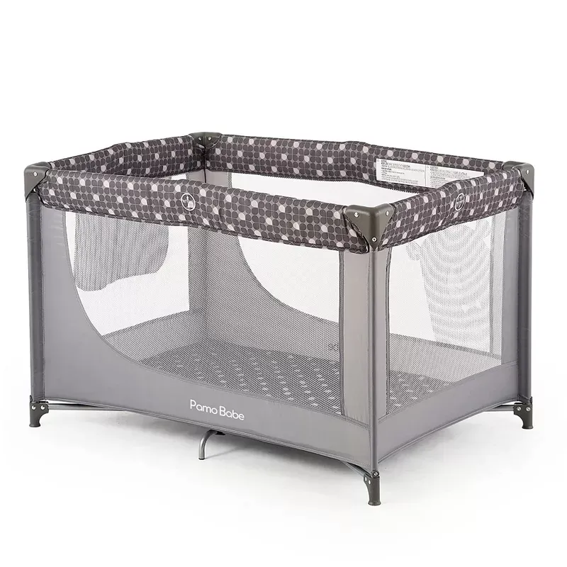 Photo 1 of Pamo Babe Travel Foldable Portable Bassinet Baby Infant Comfortable Play Yard Crib Cot with Soft Mattress, Breathable Mesh Walls, and Carry Bag, Gray
