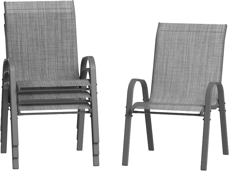 Photo 1 of Amapatio Patio Chairs Set of 4, Breathable Garden Furniture for Patio Deck, All-Weather Stackable Dining Chairs, Dark Gray
