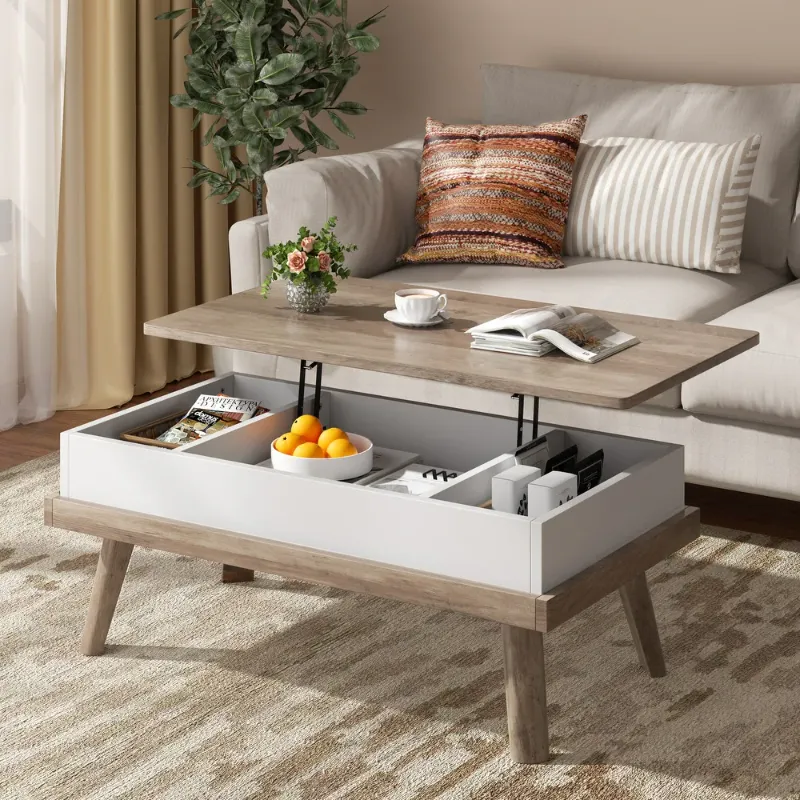 Photo 1 of Futzca Wood Coffee Table with Hidden Compartment - Ivory

