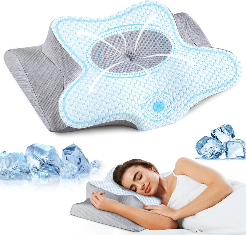 Photo 1 of Olumoon Memory Foam Pillows - Neck Support Pillow for Pain Relief, Ergonomic Cervical Pillow for Sleeping, Orthopedic Contour Bed Pillow for Side, Back & Stomach Sleepers with Pillowcase (Blue)
