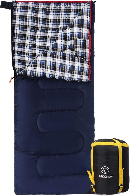 Photo 1 of REDCAMP Cotton Flannel Sleeping Bag for Camping Backpacking, Adults Cold Weather Envelope Sleeping Bags with 2/3/4lbs Filling
