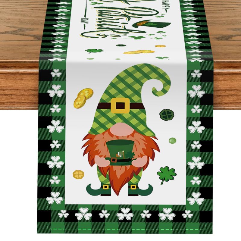 Photo 1 of Gnome Happy Saint Patrick's Day Table Runner - Spring Summer Seasonal Holiday Kitchen Dining Rabbit Table Decoration for Indoor Outdoor Home Party Decor 13 x 72 Inch