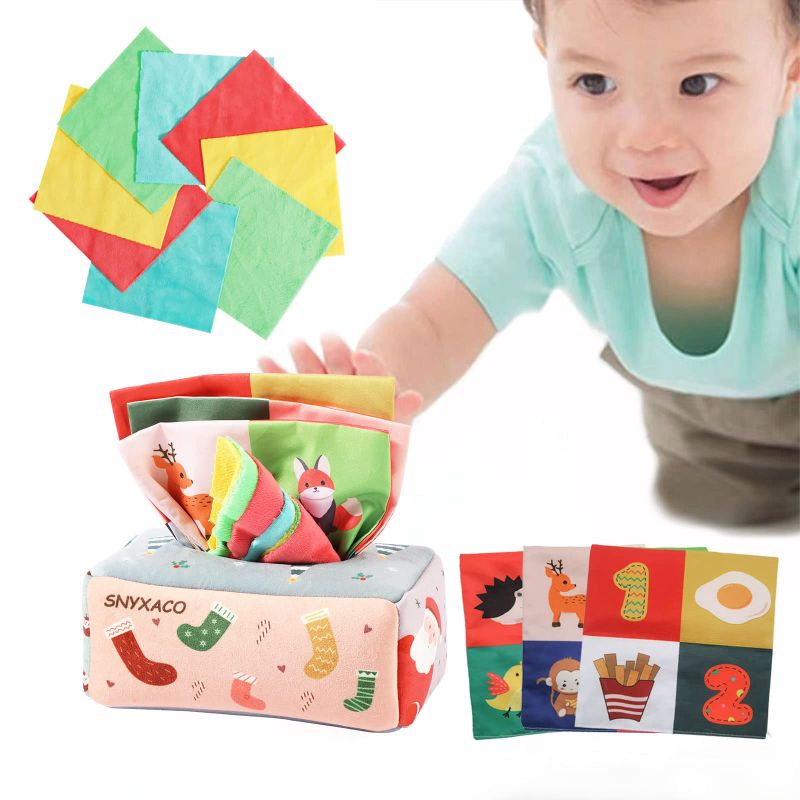 Photo 1 of SNYXACO Baby Tissue Box Toy, Montessori Toys for Babies 6-12 Months Boys & Girls Gift, Magic Tissue Box Baby Montessori, Newborns and Kids,Product Size 7.0*3.7*3.1inch,Tissue Box Cover Medium