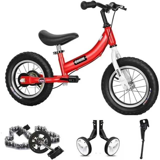 Photo 1 of OHIIK Balance Bike 2 in 1 for Kids 2 3 4 5 6 7 Years Old,Balance to Pedals Bike,12 14 16 inch Kids Bike,with Pedal kit,Training Wheels,Brakes 14 inch Red