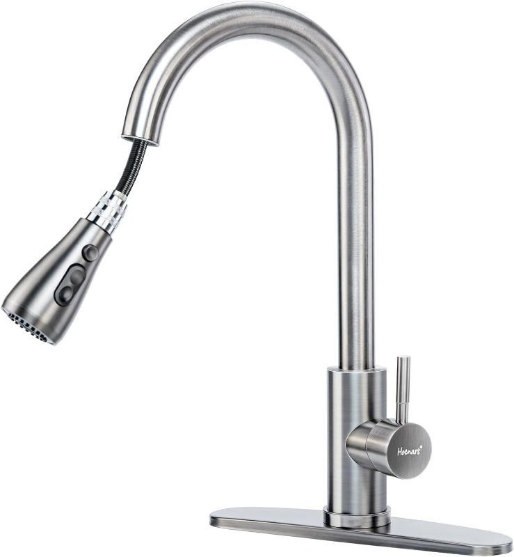 Photo 1 of Kitchen Faucet with Pull Down Sprayer, High Arc Stainless Steel Kitchen Sink Faucet, 1 or 3 Hole Single Handle Kitchen Faucets with Deck Plate 10 Inches,Grey