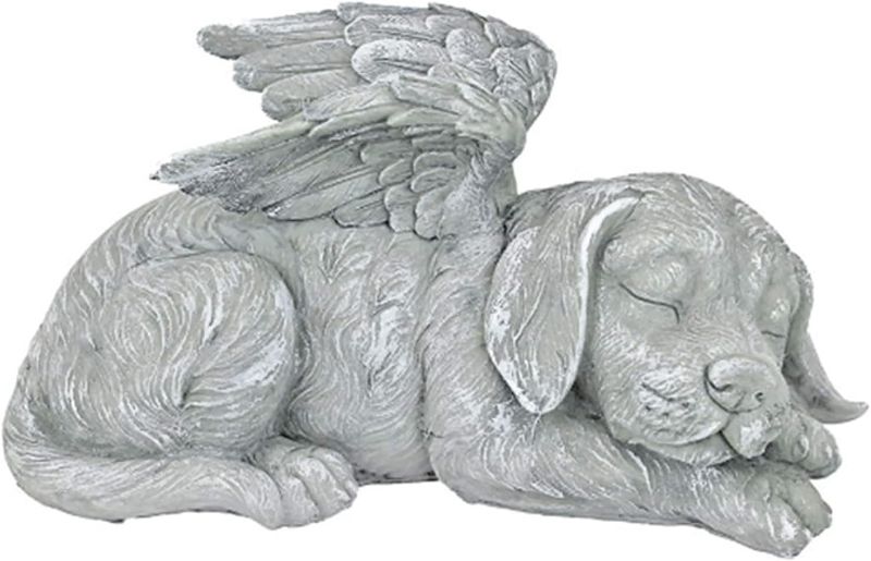 Photo 1 of YYISR Cherish Your Beloved Canine Companion with The Angel Dog Memorial Statue - Garden Resin Sleeping Dog Statue with Wings - Resin and Stone Dog Memorial Gift