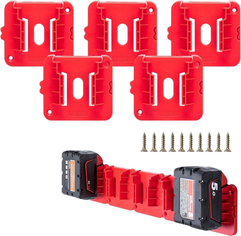 Photo 1 of 5 Pack Battery Holder for Milwaukee M18 18V Battery Mounts Dock Holder Fit for M18 48-11-1815 48-11-1828 48-11-1850 48-11-1860,for Warehouse, Factory, Truck, Workshop