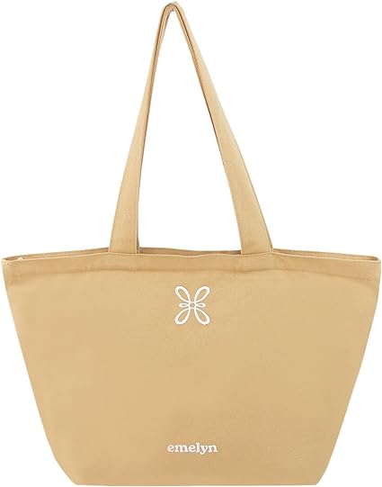 Photo 1 of EMELYN Canvas Women Tote Bag with Zipper, Pockets Foldable Casual Medium Shoulder Handbag Travel Work Beach Gym Khaki