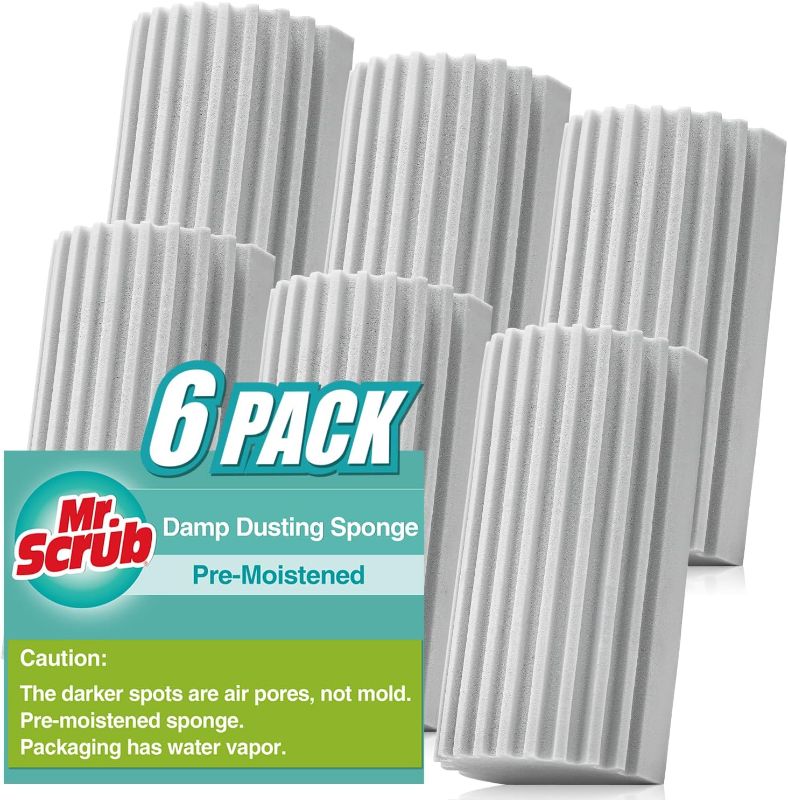 Photo 1 of 6 Pack Damp Dusting Sponge Duster, Grey Dust Cleaning Sponge, Reusable Household Cleaning Sponge Tool for Blinds, floorboards, Fan Blades, Vents, Glass, Railings, Mirrors
