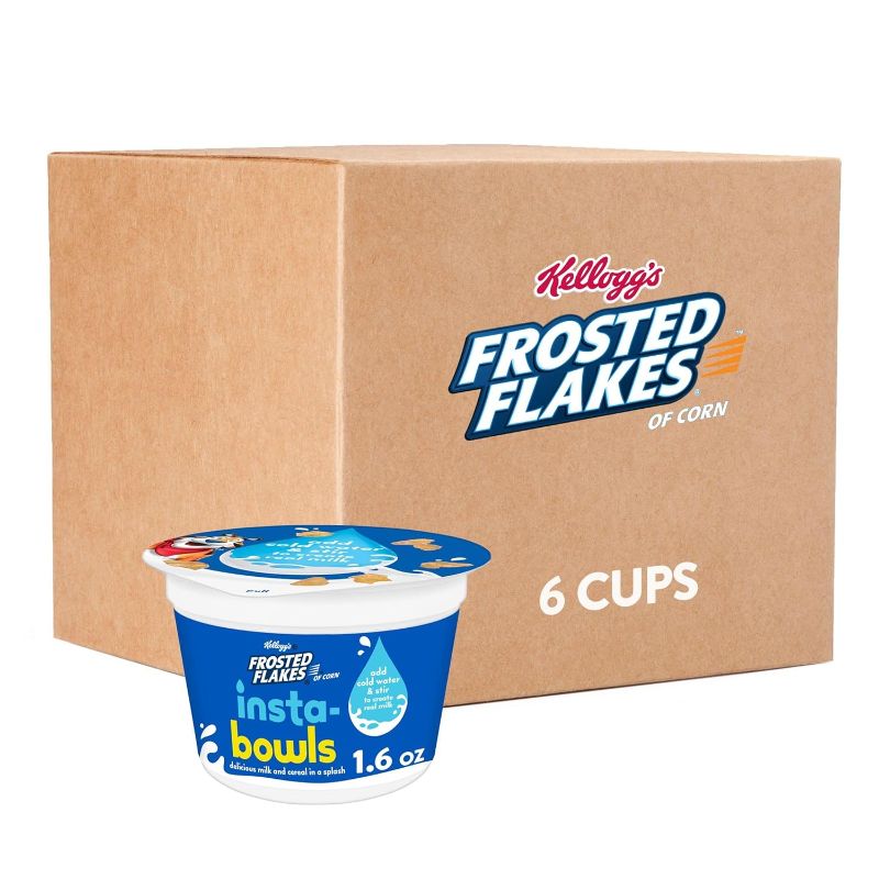 Photo 1 of exp 08/24 Kellogg's Frosted Flakes Insta-Bowls Cold Breakfast Cereal, Instant Cereal, Kids Snacks, Original (6 Cups)
