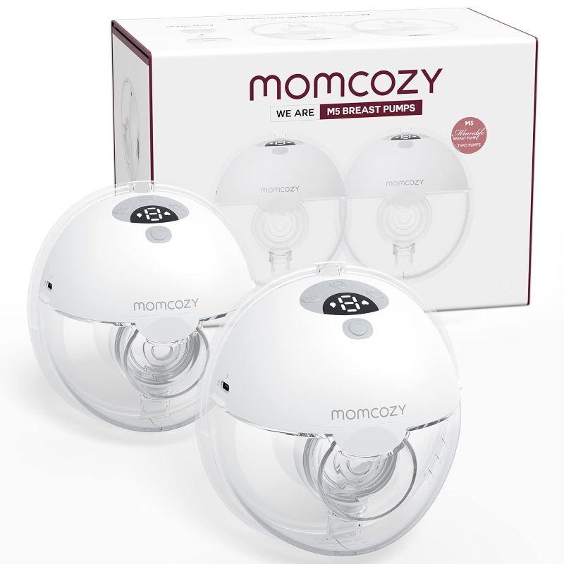 Photo 1 of Momcozy Breast Pump Hands Free M5, Wearable Breast Pump of Baby Mouth Double-Sealed Flange with 3 Modes & 9 Levels, Electric Breast Pump Portable - 24mm, 2 Pack Quill Gray
