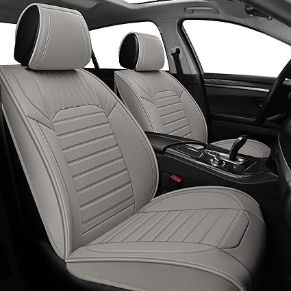 Photo 1 of Leather Car Seat Covers, Faux Front Seat Covers for Most SUV Cars Pickup Truck, Universal Leatherette Seat Covers Non-Slip Vehicle Cushion Cover, Waterproof Automotive Seat Cover, Gray
