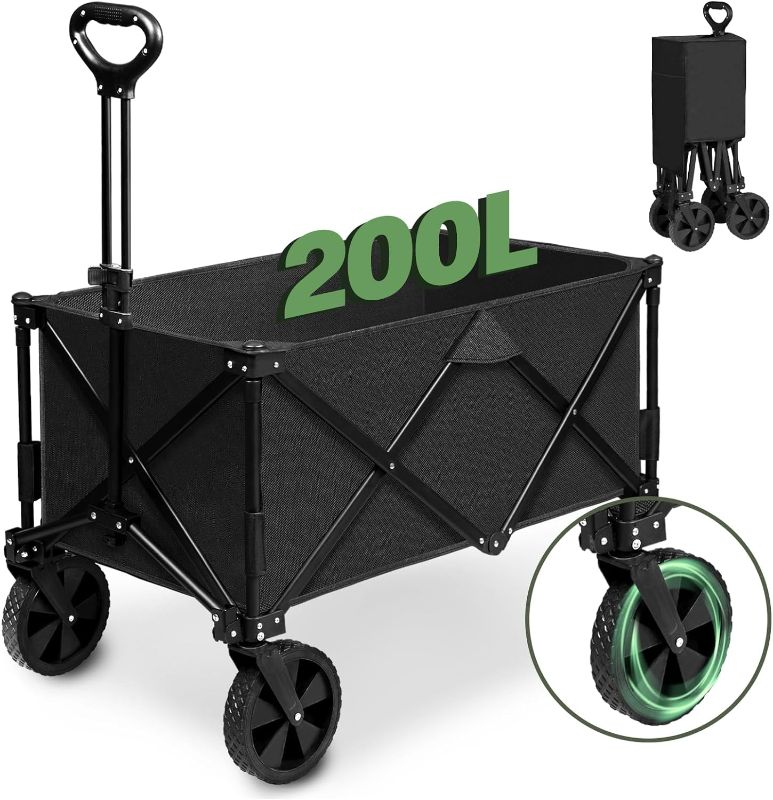 Photo 1 of Collapsible Wagon Carts Foldable, Heavy Duty Beach Folding Wagon Cart, 200L Large Capacity Portable Utility Grocery Wagon for Shopping, Camping, Sports, Garden
