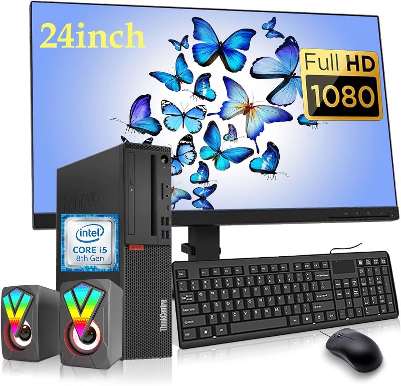 Photo 1 of Lenovo ThinkCentre M720S SFF Desktop Computer, 24" FHD Monitor Bundle, RGB Speakers, PC Set, Intel Core i5-8500 3.00-4.10GHz, 16GB RAM, 512GB SSD, DVD, DP Cable, Keyboard&Mouse, Win10 Pro (Renewed)
