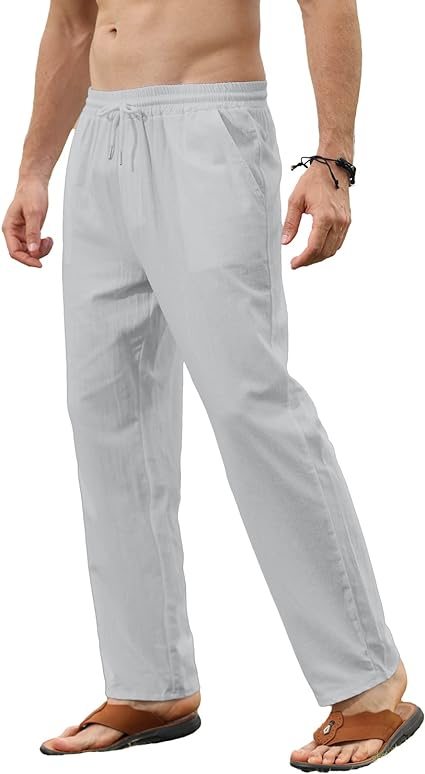 Photo 1 of EndoraDore Men's Linen Cotton Pants Slim Fit Joggers Pants Athletic Workout Elastic Trousers Pants Beach Vacation
MED
