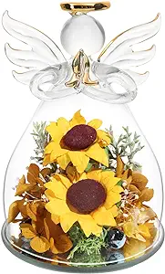 Photo 1 of Angel Figurines Gifts for Women Preserved Flower Gifts in Glass Angel Gifts for Women from Daughter/Son for Christmas, Birthday and Mother's Day, Valentine's Day, Anniversary for Wife
