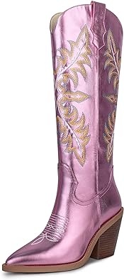 Photo 1 of ISNOM Cowgirl Boots for Women Embroidered Western Boots with Pointed Toe Side Zipper Chunky Block Heel Cowboy Boots
7 