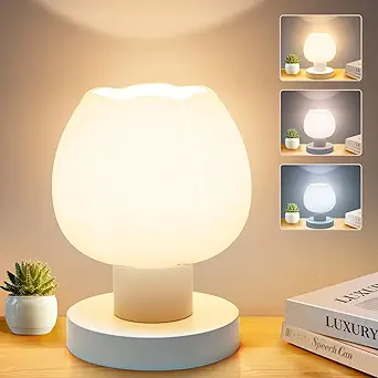 Photo 1 of Bedside Table Lamp for Bedroom Nightstand - Modern Small Lamp with 3 Color Temperatures, Glass Desk Lamp, Bedside Lamps for Living Room, Reading Room, Office, Dorm

