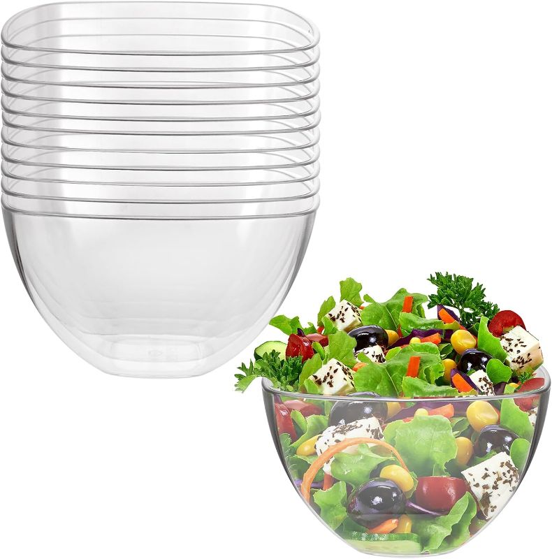 Photo 1 of HNBun 12pcs Square Plastic Serving Bowl, Clear Plastic Candy Bowls Disposable Chip Bowls for Candy, Salads, Parties, & Serving Food, 5.5”x5.5”x3.2”
