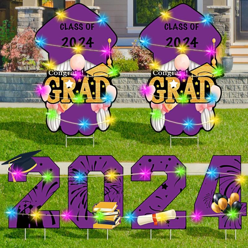 Photo 1 of 24 In Large Class 2024 Graduation Yard Sign Yard Decorations Congrats Graduation Lawn Signs 2024 Grad Yard Signs with Stakes for Outdoor Congrats Graduation Party Decoration (Pruple)

