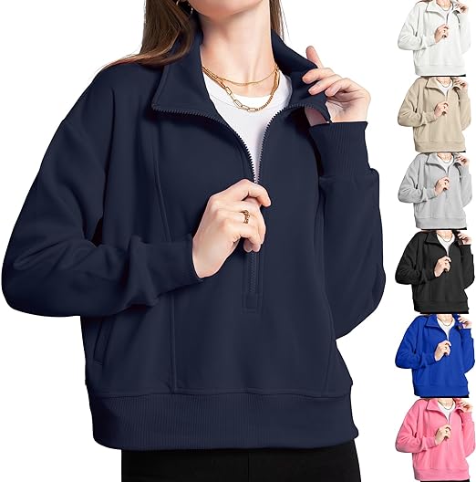 Photo 1 of Women Hoodies Sweatshirt Half Zip Cropped Hoodies Sweatshirt Pullover Long Sleeve with Pockets Fashion 2024
Med 