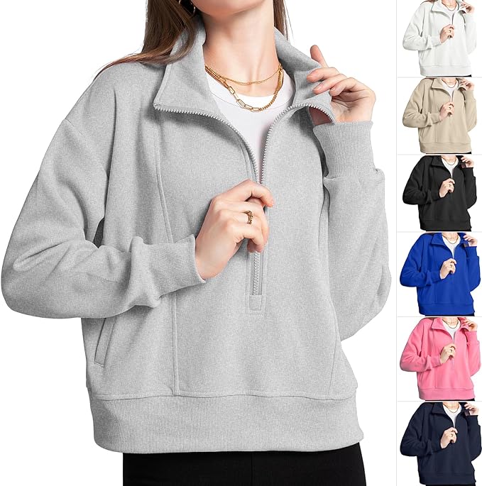 Photo 1 of Women Hoodies Sweatshirt Half Zip Cropped Hoodies Sweatshirt Pullover Long Sleeve with Pockets large

