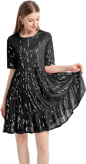 Photo 1 of Sparkly Dresses for Women?2024 Sparkly Mini Dresses Plus Size Sequin Dresses Sparkly Cocktail Dress for Club Party small 
