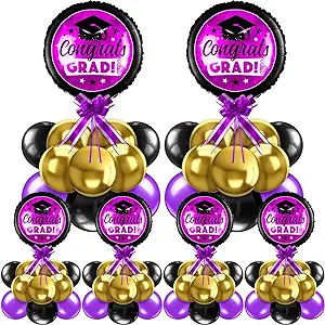 Photo 1 of 6 Set  Graduation Table Centerpiece Balloon Stand Kit Congrats Grad Foil Balloons Latex Balloons for Graduation Birthday Baby Shower Wedding Anniversary Party Decorations (Purple)
