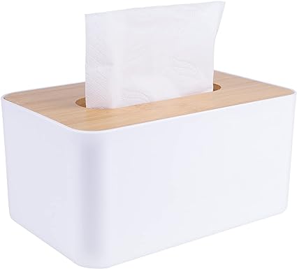 Photo 1 of Tissue Box Cover,Tissue Holders,Tissue Box Holder for Bathrooms,Bamboo Cover Plate,Home and Office,Size: 7 * 4.6 * 3.3in
